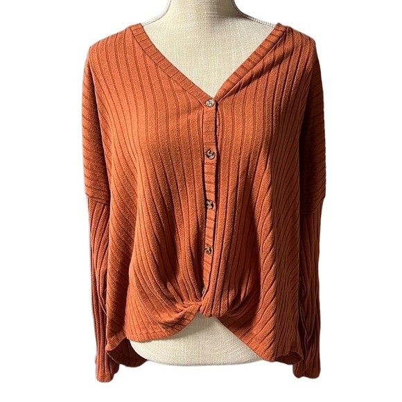 SO Sweaters - SO Long Sleeve Button Up Sweater Blouse Rust Orange Brown Juniors Size XXL